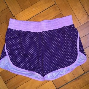 Purple mesh Champion-brand athletic shorts